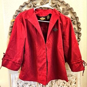 Harley Davidson Womens Vintage Suede Lace Up Back Hidden Closure Jacket sz L
